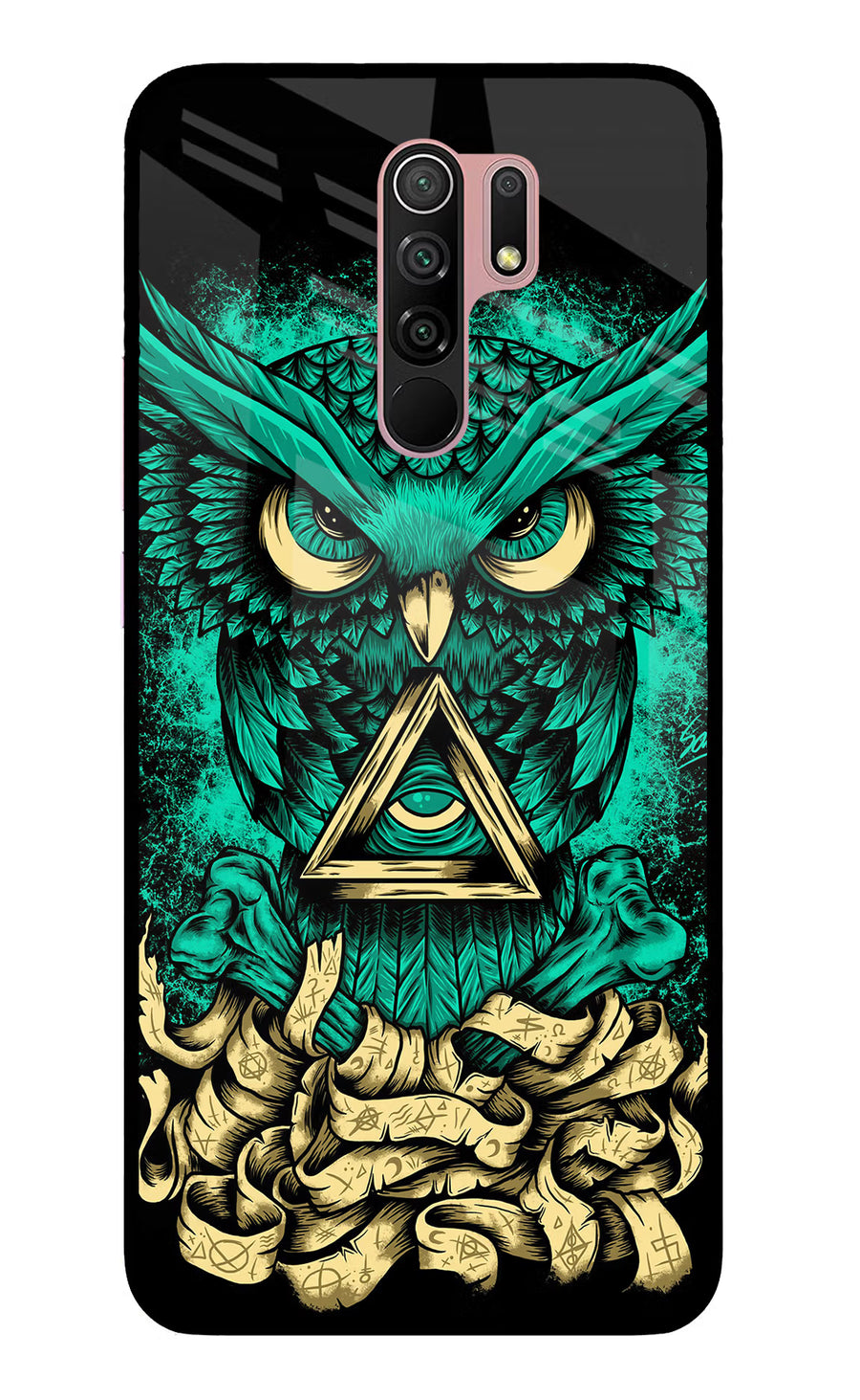 Green Owl Redmi 9 Prime/Poco M2/M2 reloaded Back Cover, Glass case