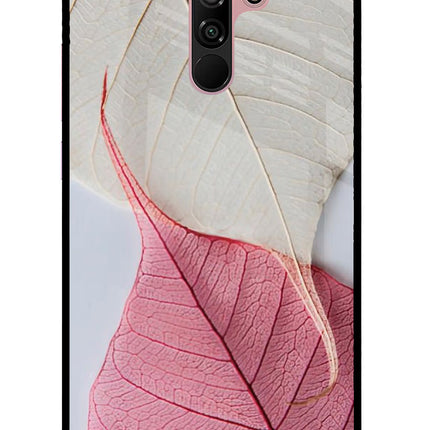 White Pink Leaf Redmi 9 Prime/Poco M2/M2 reloaded Glass Case Back Cover by Casekaro
