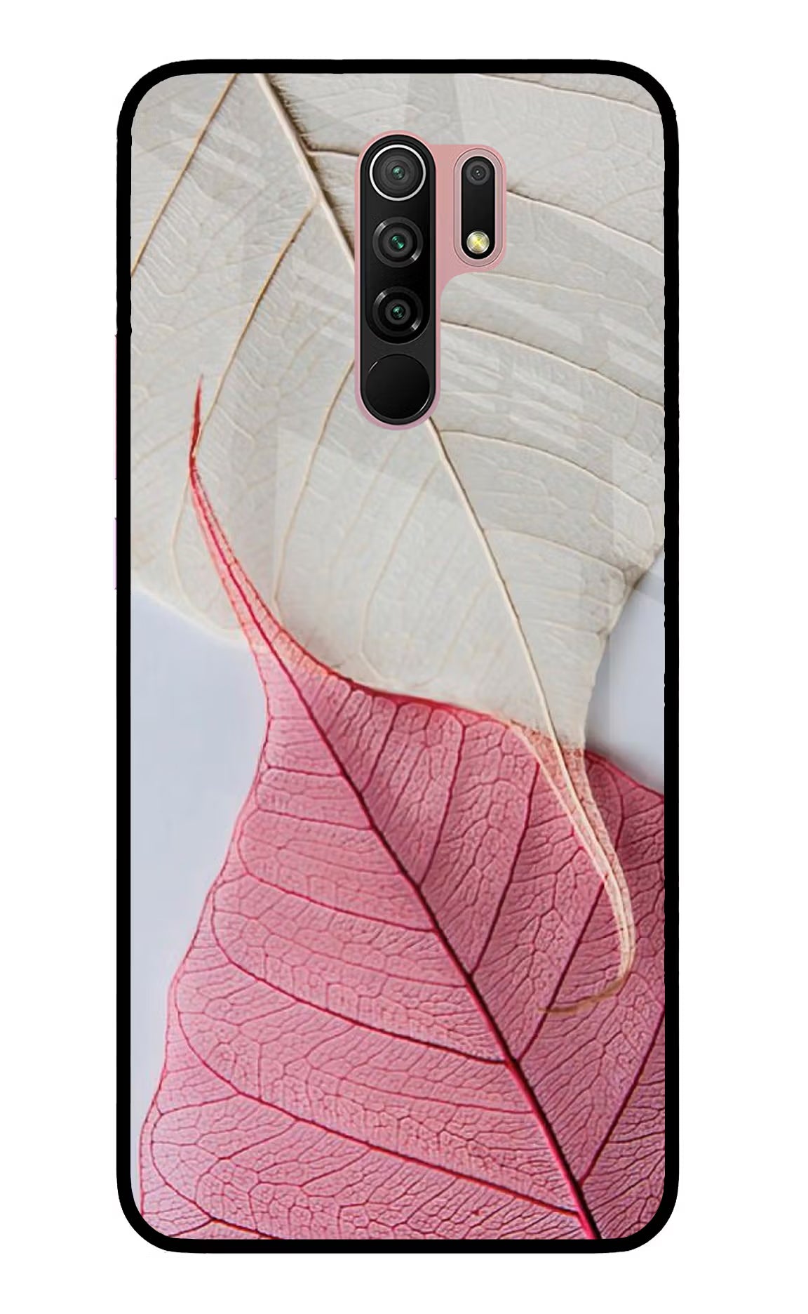 White Pink Leaf Redmi 9 Prime/Poco M2/M2 reloaded Glass Case