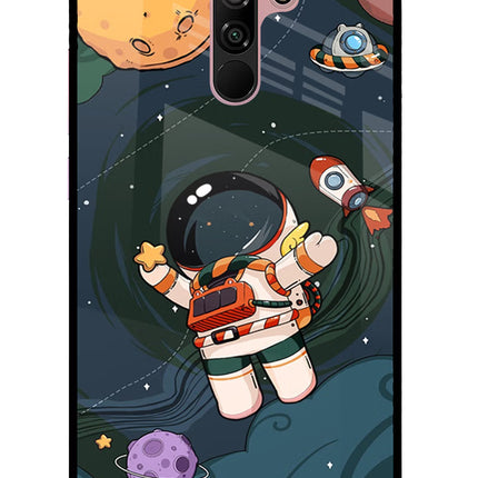 Cartoon Astronaut Redmi 9 Prime/Poco M2/M2 reloaded Glass Case Back Cover by Casekaro