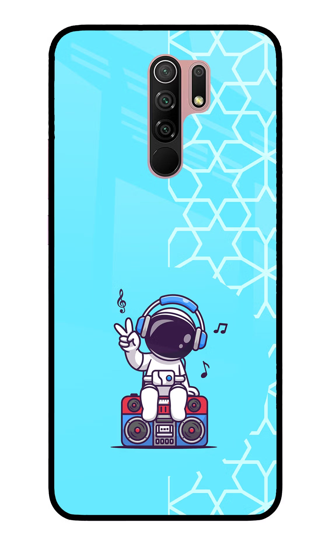 Cute Astronaut Chilling Redmi 9 Prime/Poco M2/M2 reloaded Glass Case