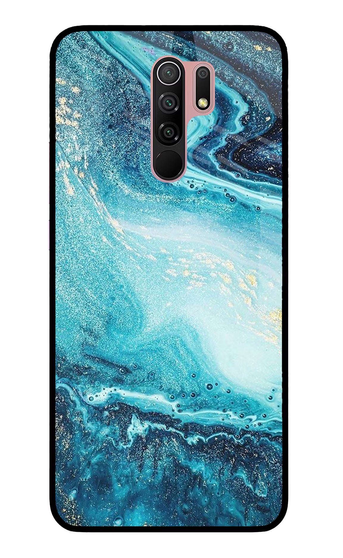 Blue Glitter Marble Redmi 9 Prime/Poco M2/M2 reloaded Glass Case Back Cover by Casekaro