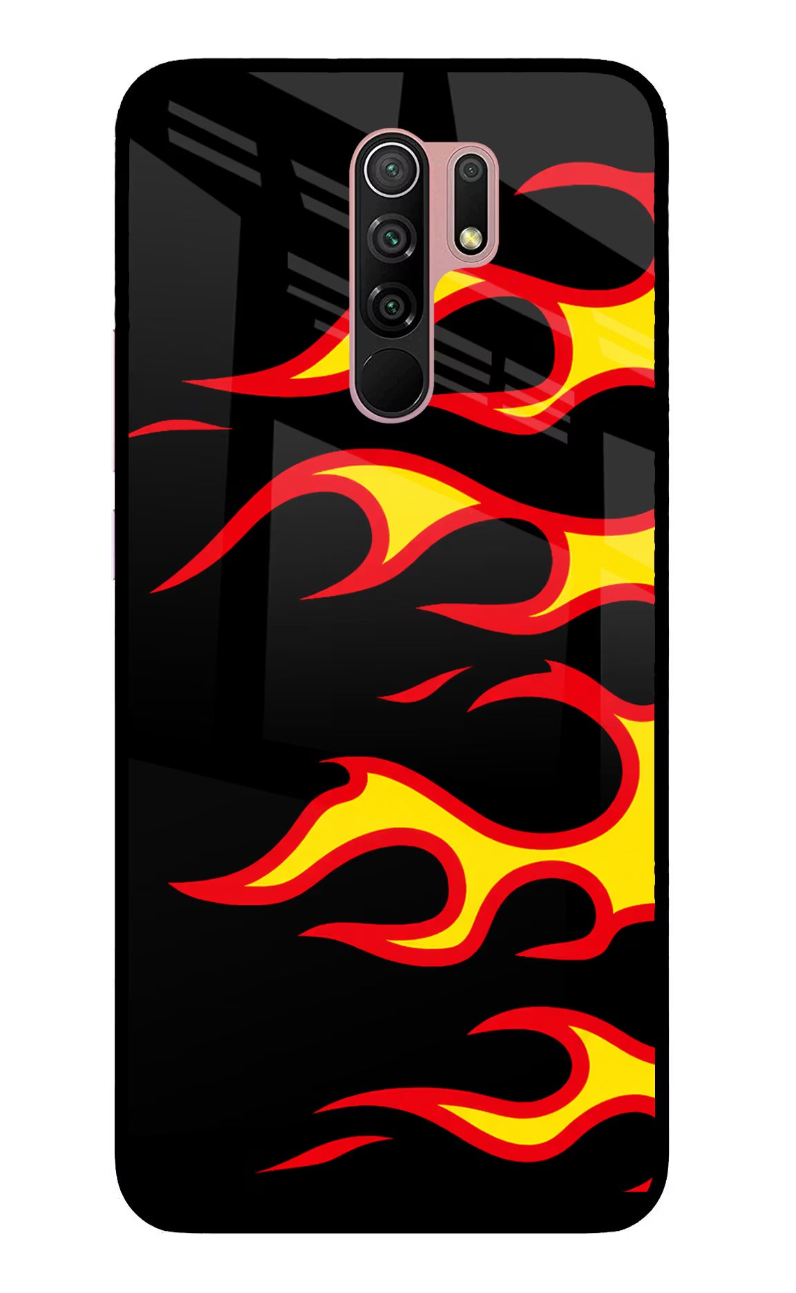 Side Sweep Flames Redmi 9 Prime/Poco M2/M2 reloaded Glass Case Back Cover by Casekaro
