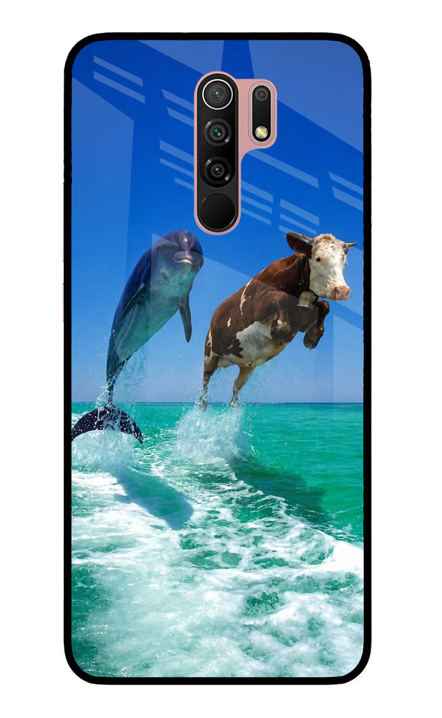 Dolphin vs Cow Redmi 9 Prime/Poco M2/M2 reloaded Glass Case