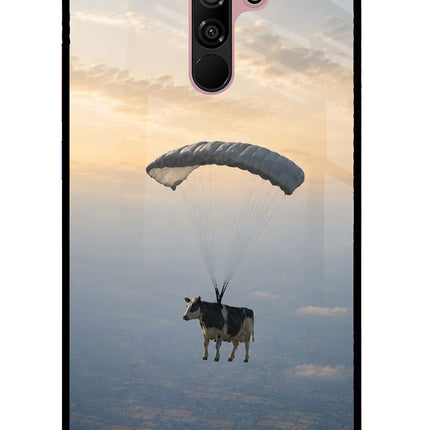 Skydiving Cow Redmi 9 Prime/Poco M2/M2 reloaded Glass Case