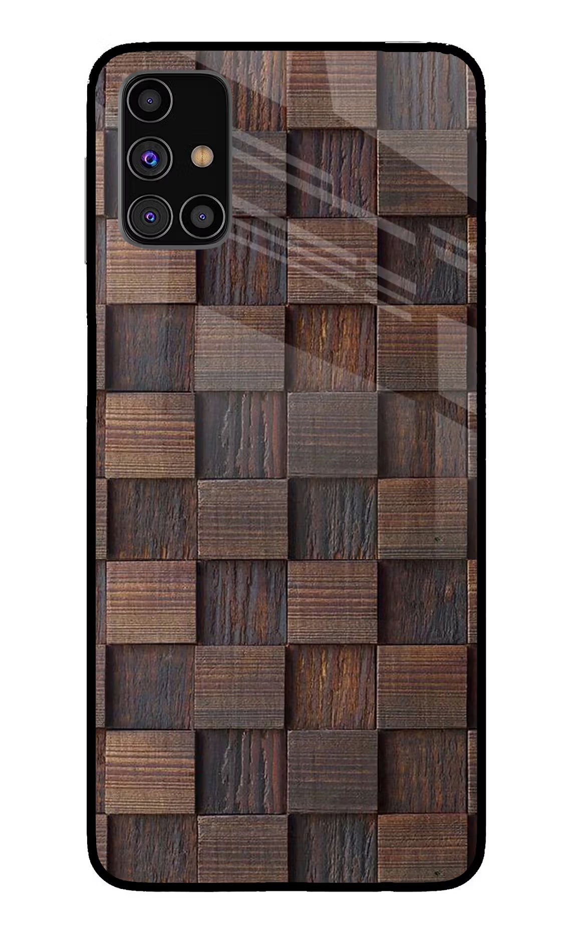 Wooden Cube Design Samsung M31s Glass Case Back Cover by Casekaro