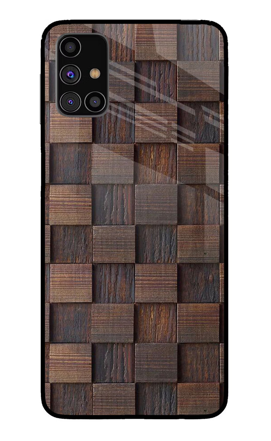 Wooden Cube Design Samsung M31s Back Cover, Glass case