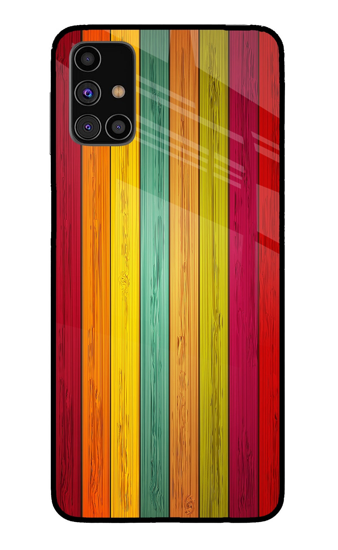Multicolor Wooden Samsung M31s Glass Case