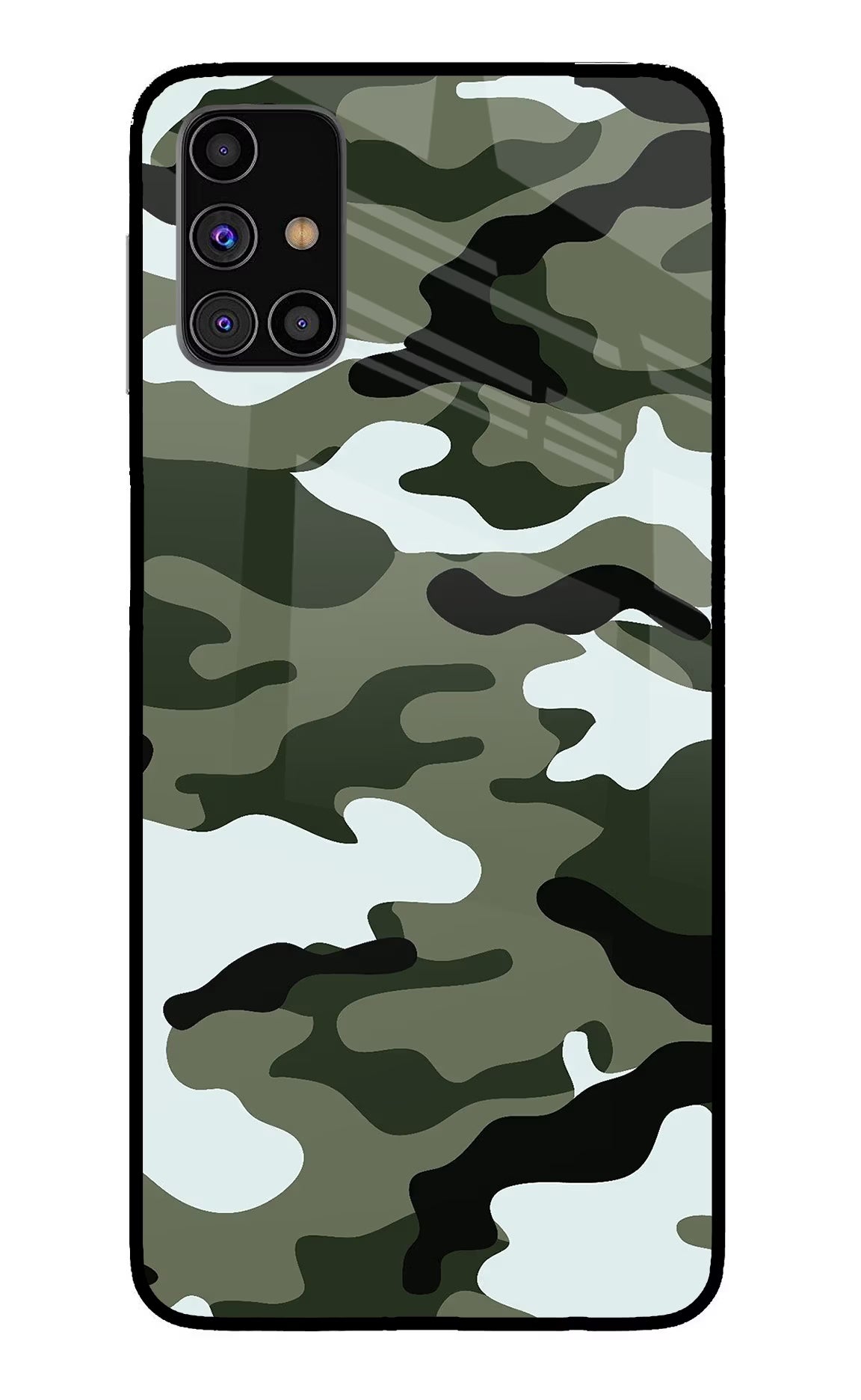Camouflage Samsung M31s Glass Case Back Cover by Casekaro