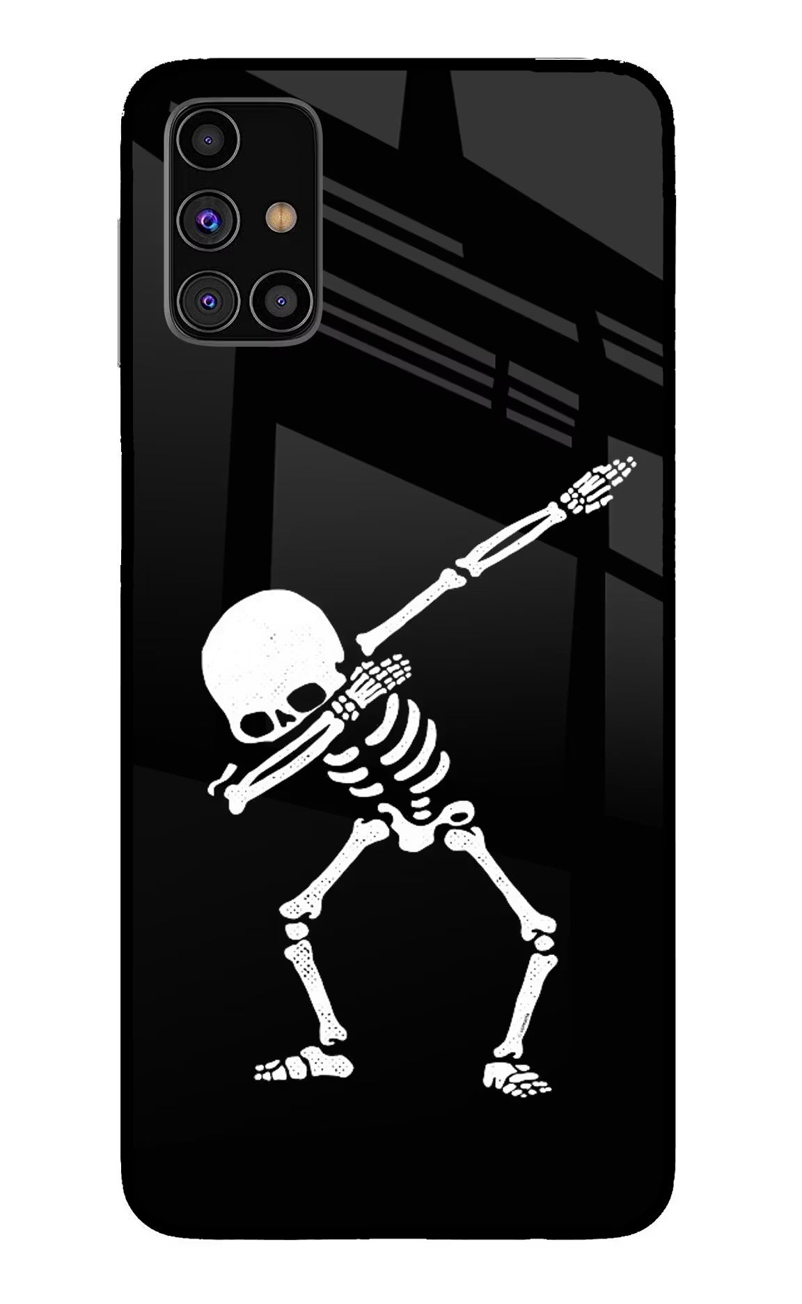 Dabbing Skeleton Art Samsung M31s Glass Case Back Cover by Casekaro