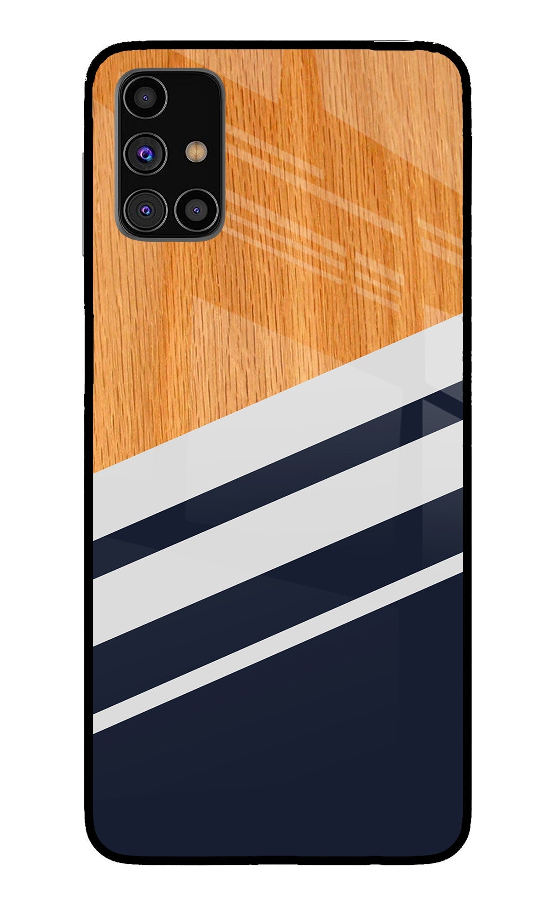 Blue and white wooden Samsung M31s Glass Case
