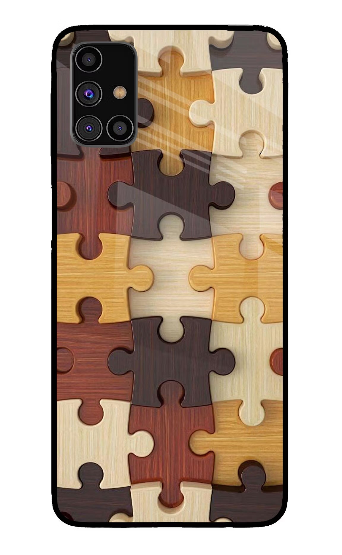 Wooden Puzzle Samsung M31s Glass Case Back Cover by Casekaro