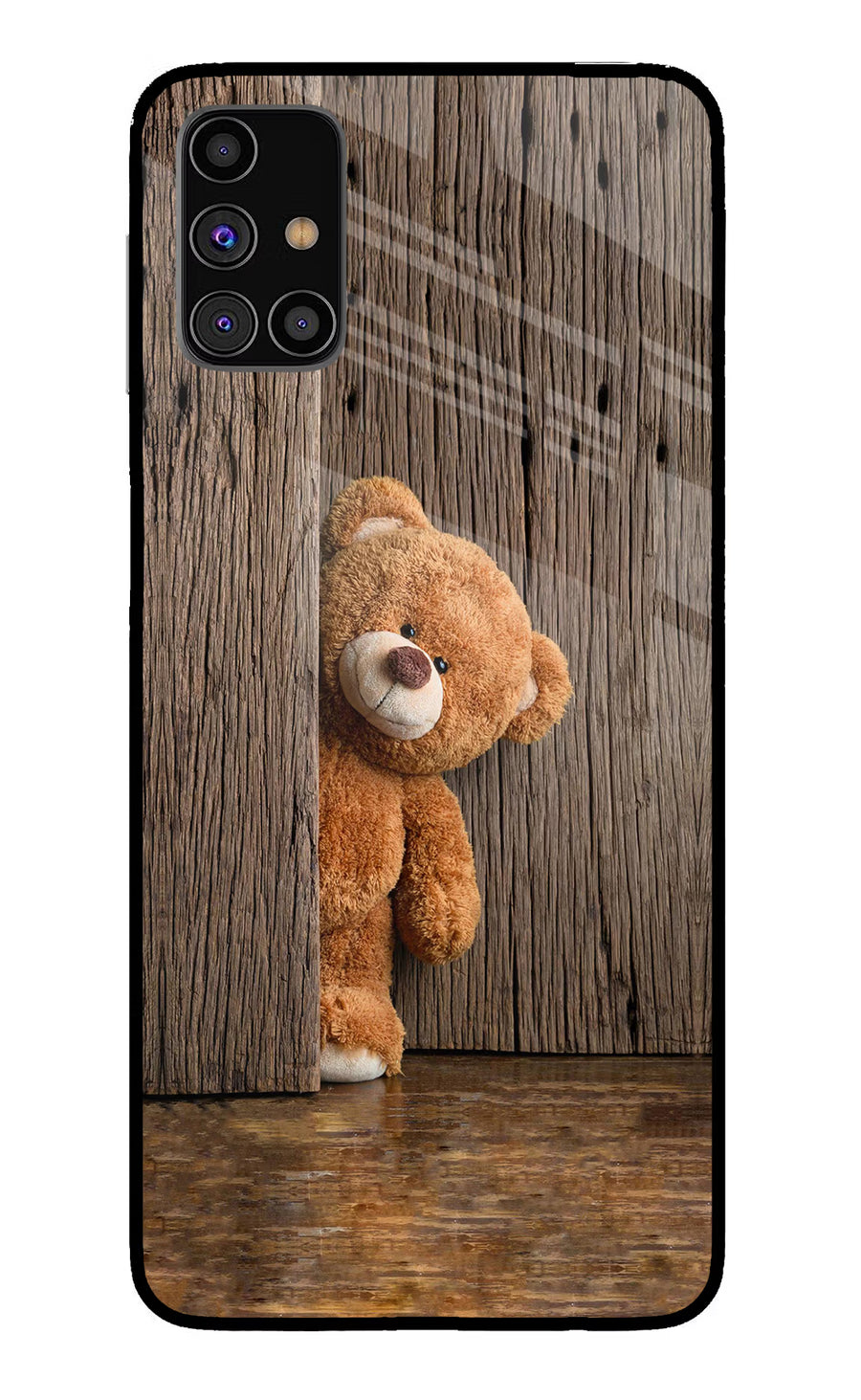 Teddy Wooden Samsung M31s Back Cover, Glass case