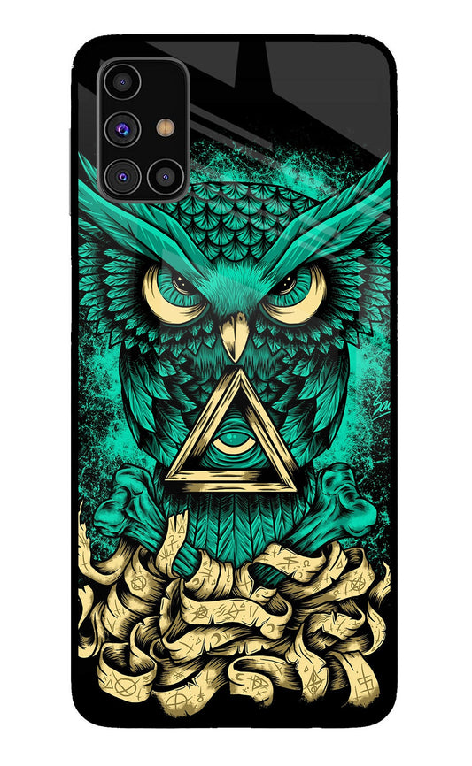 Green Owl Samsung M31s Glass Case