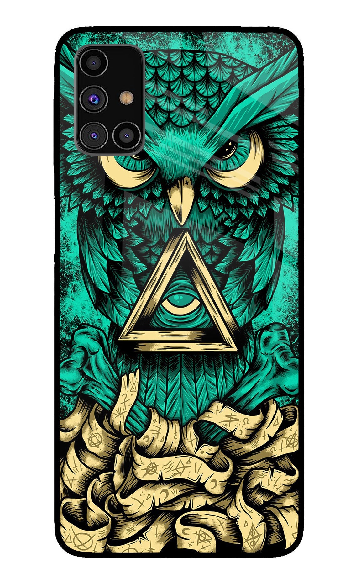 Green Owl Samsung M31s Glass Case