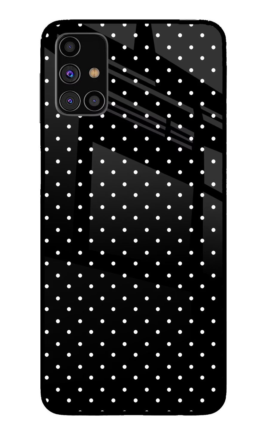White Dots Samsung M31s Back Cover, Glass case