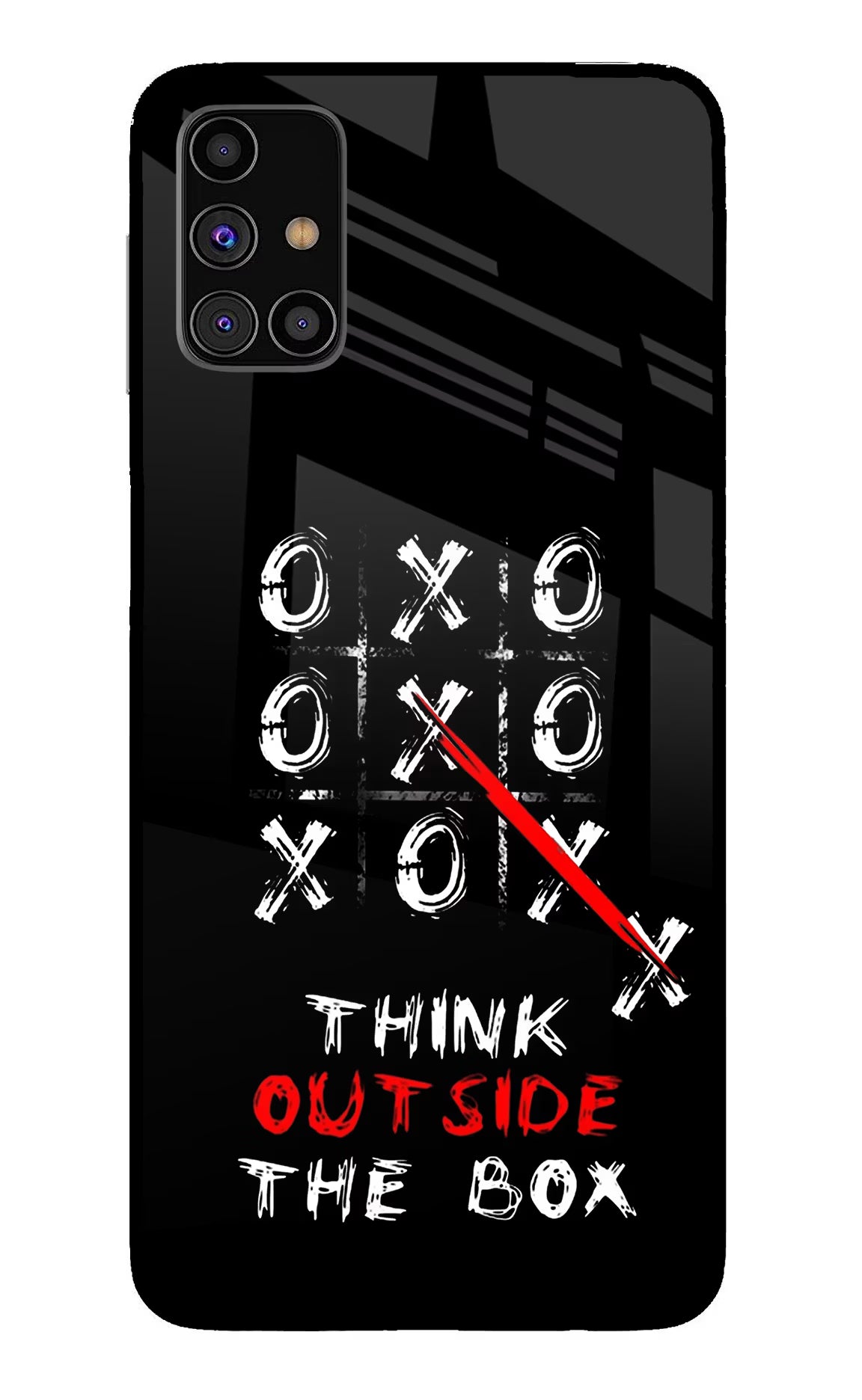 Think out of the BOX Samsung M31s Glass Case Back Cover by Casekaro