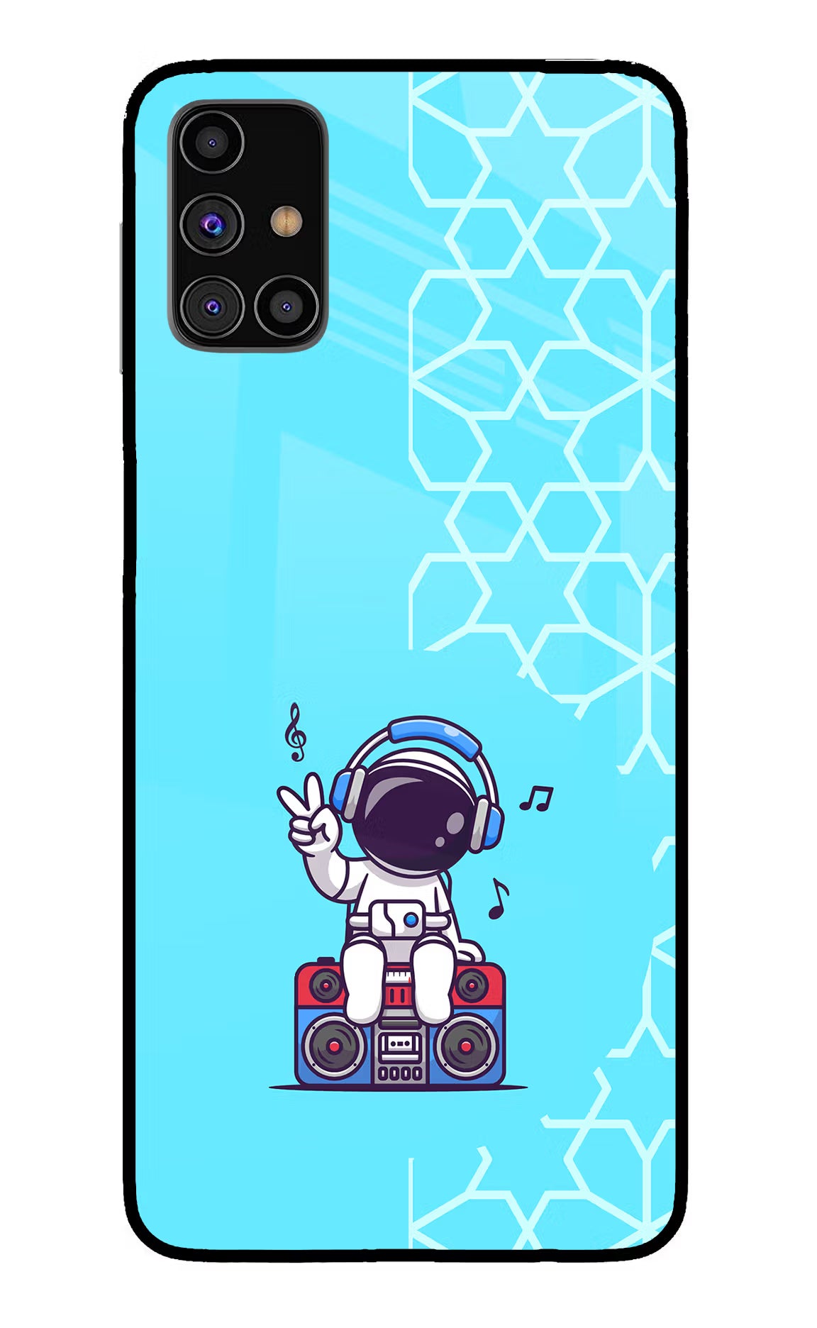 Cute Astronaut Chilling Samsung M31s Glass Case Back Cover by Casekaro