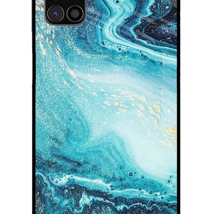 Blue Glitter Marble Samsung M31s Glass Case Back Cover by Casekaro