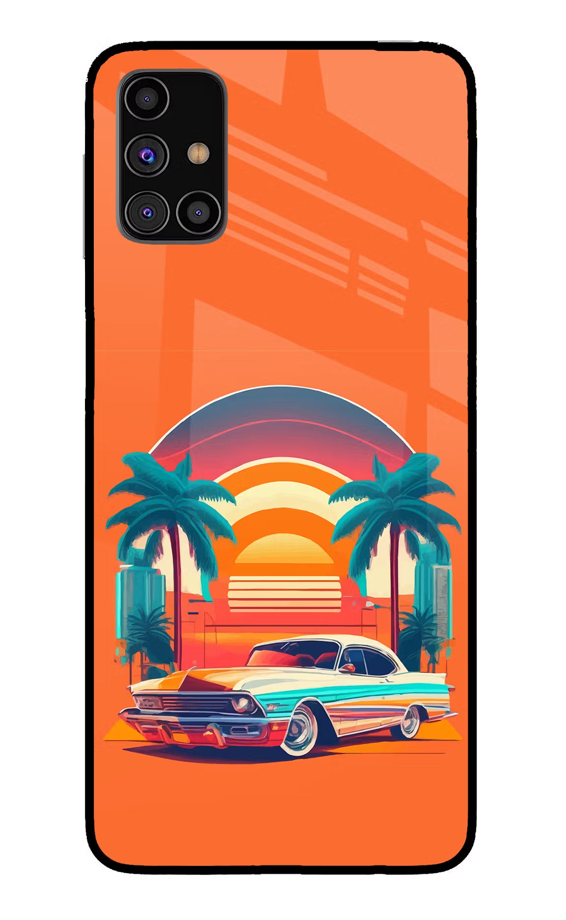 Palm Drive 80s Samsung M31s Glass Case Back Cover by Casekaro