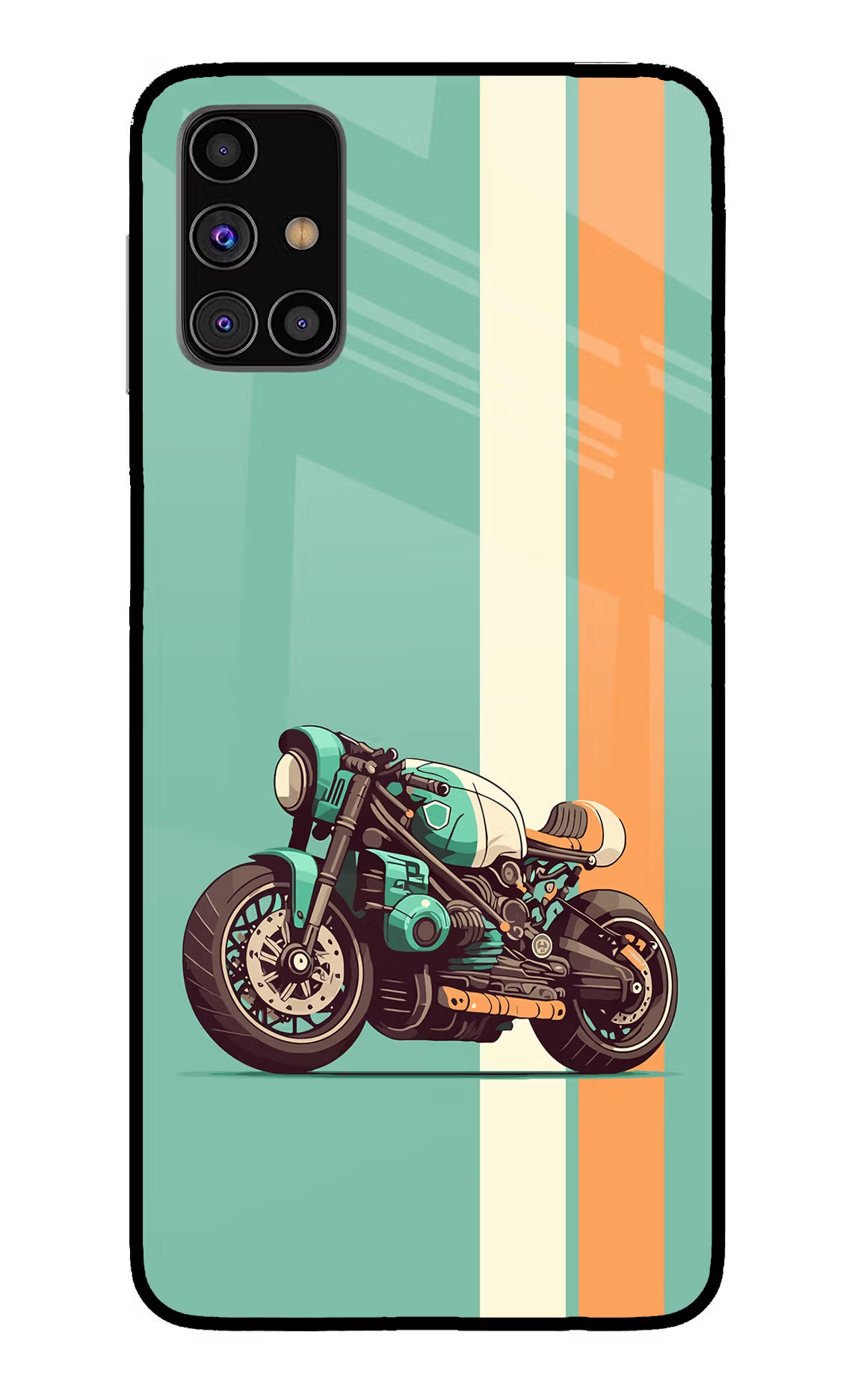 Striped Moto Drift Samsung M31s Glass Case Back Cover by Casekaro