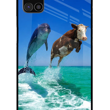 Dolphin vs Cow Samsung M31s Glass Case Back Cover by Casekaro