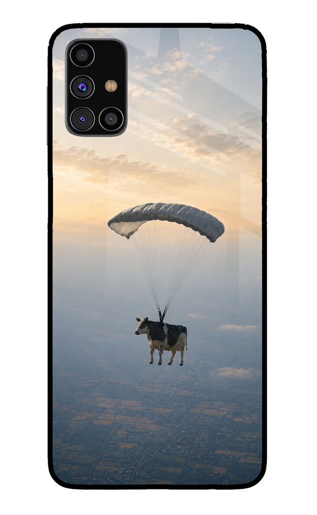 Skydiving Cow Samsung M31s Glass Case