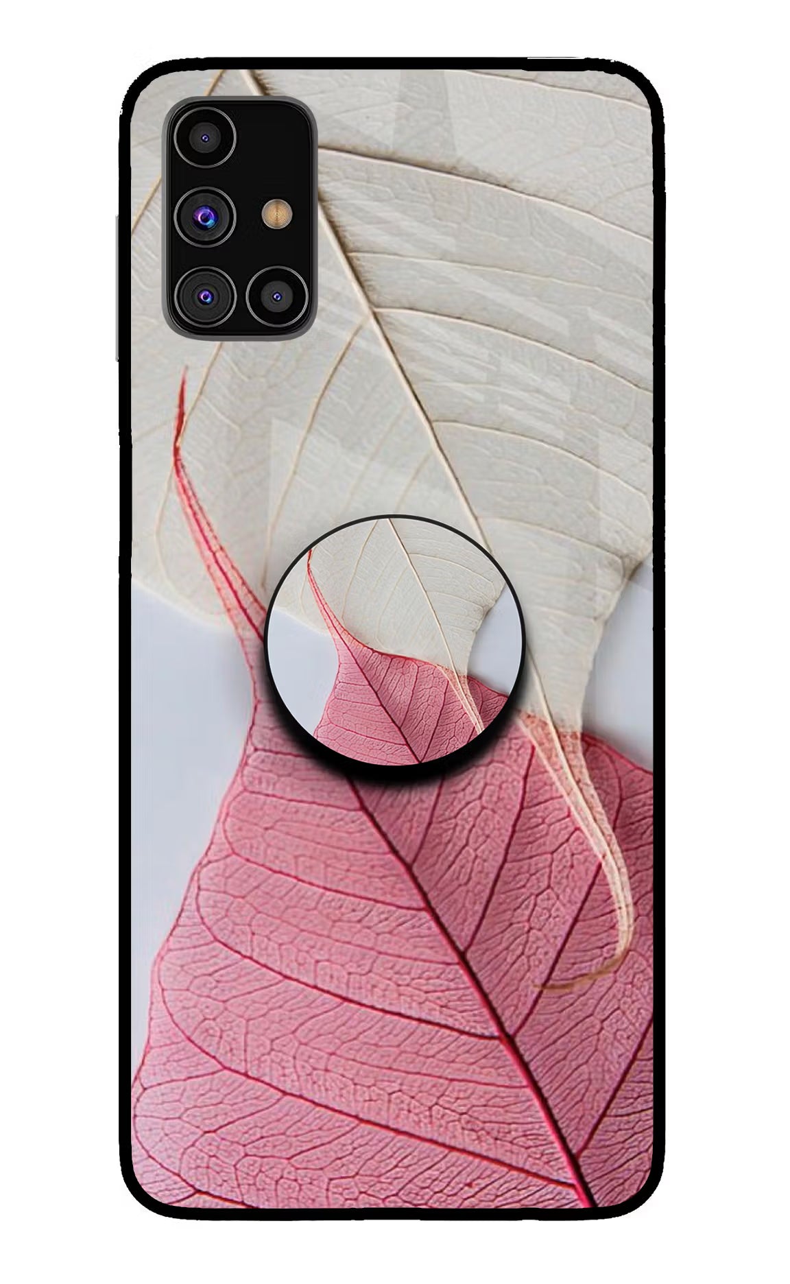 White Pink Leaf Samsung M31s Pop Case by Casekaro