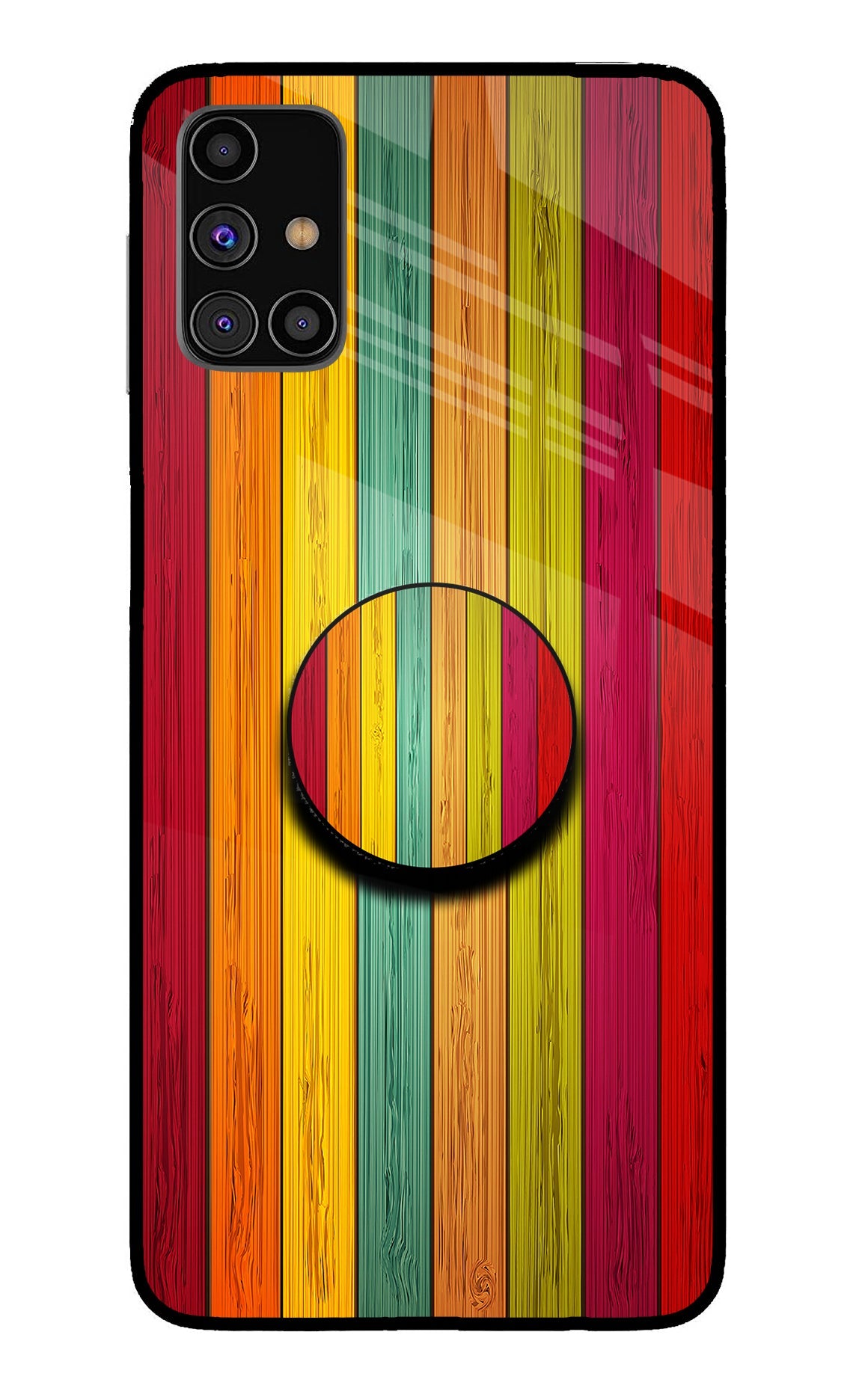 Multicolor Wooden Samsung M31s Glass Case