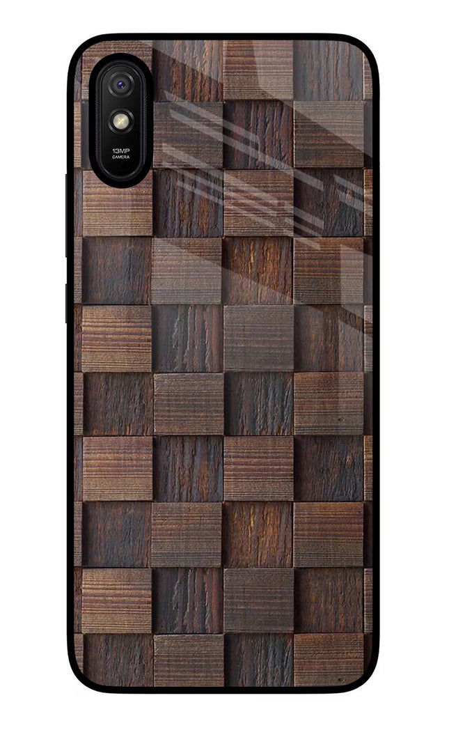 Wooden Cube Design Redmi 9A/9i Glass Case Back Cover by Casekaro