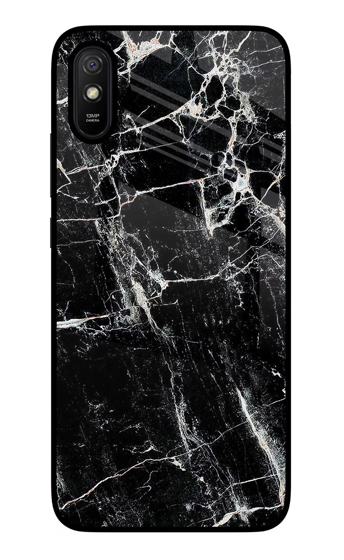 Black Marble Texture Redmi 9A/9i Glass Case Back Cover by Casekaro