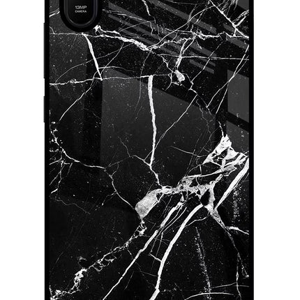 Black Marble Pattern Redmi 9A/9i Glass Case Back Cover by Casekaro
