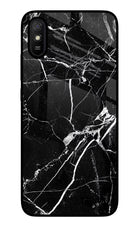 Black Marble Pattern Redmi 9A/9i Glass Case Back Cover by Casekaro