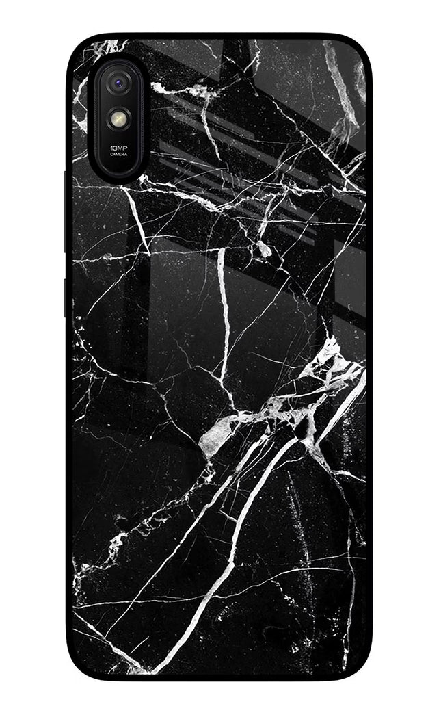 Black Marble Pattern Redmi 9A/9i Glass Case Back Cover by Casekaro