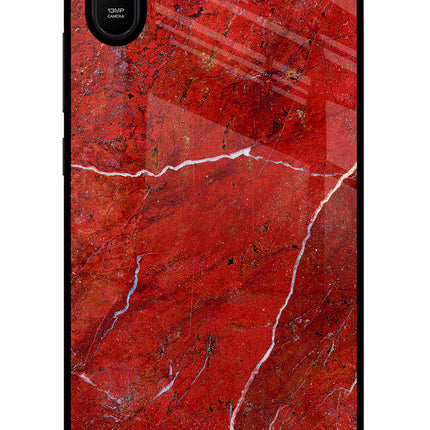 Red Marble Design Redmi 9A/9i Glass Case Back Cover by Casekaro