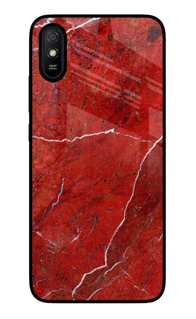 Red Marble Design Redmi 9A/9i Glass Case Back Cover by Casekaro