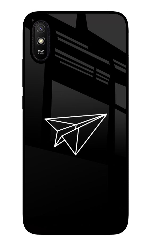 Paper Plane White Redmi 9A/9i Glass Case Back Cover by Casekaro