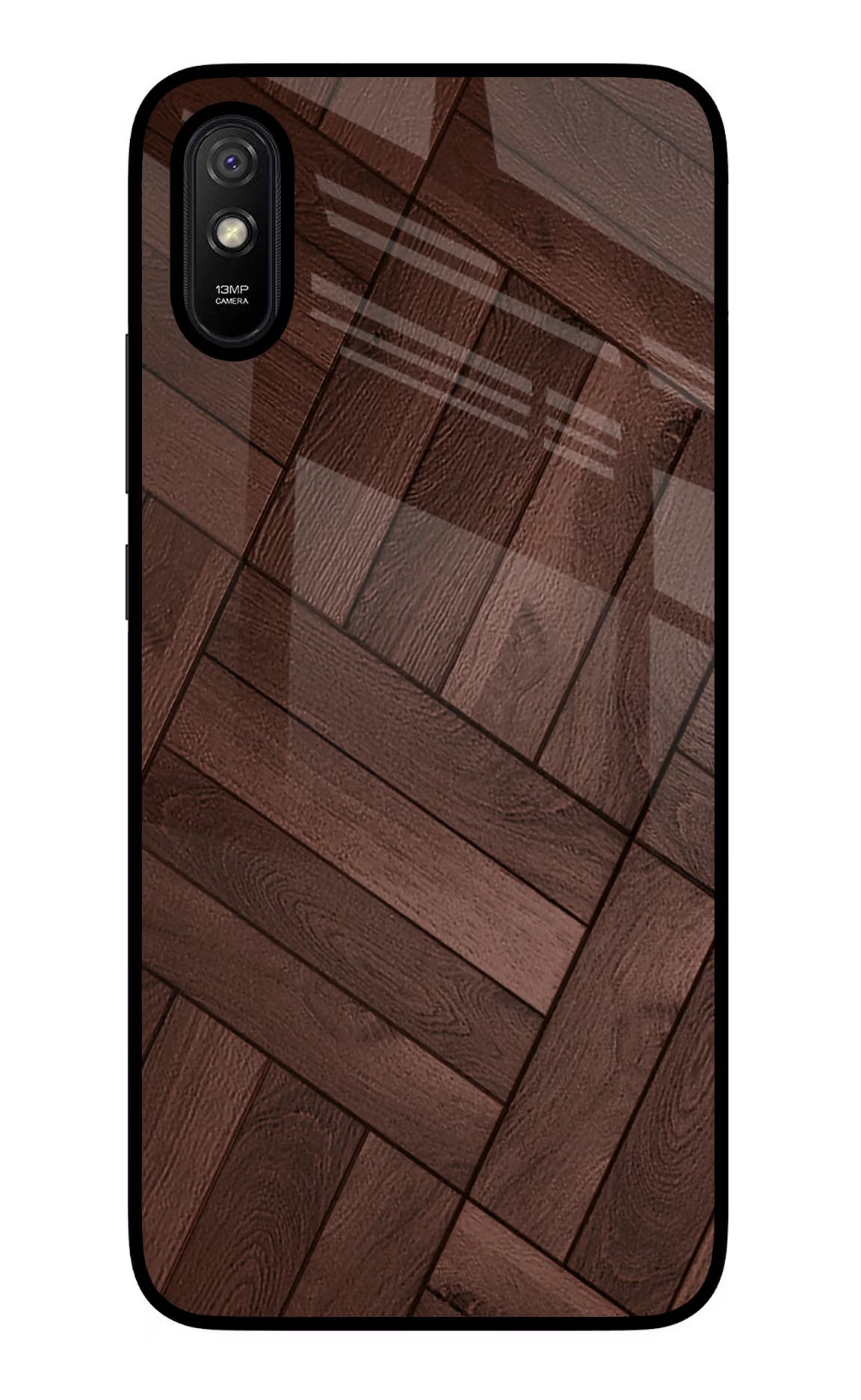 Wooden Texture Design Redmi 9A/9i Glass Case Back Cover by Casekaro