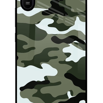 Camouflage Redmi 9A/9i Glass Case Back Cover by Casekaro