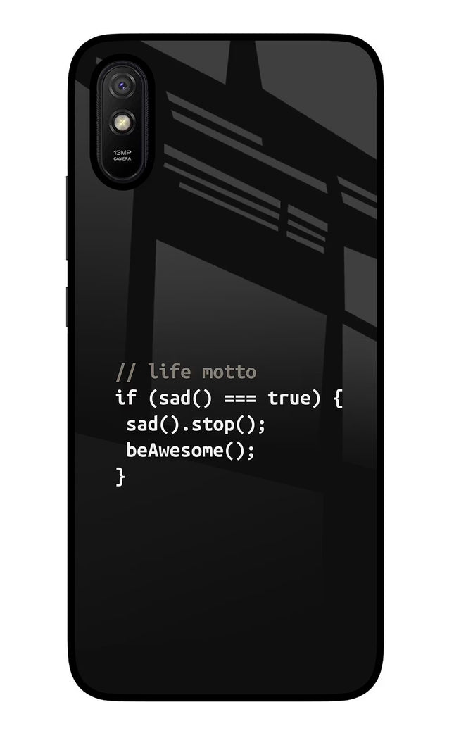 Life Motto Code Redmi 9A/9i Glass Case Back Cover by Casekaro