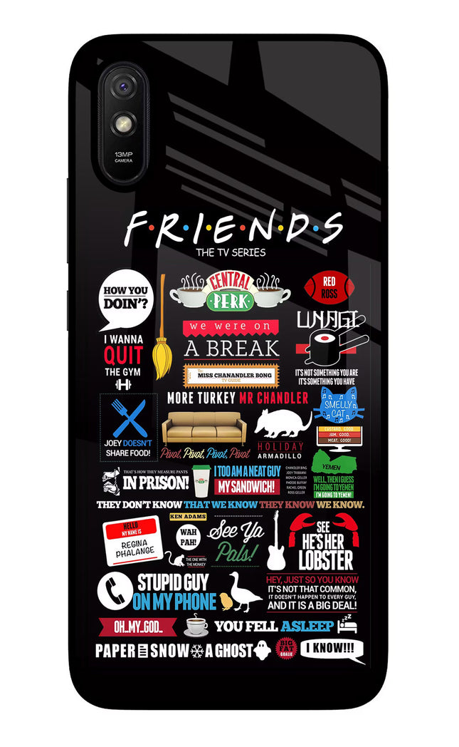 FRIENDS Redmi 9A/9i Glass Case Back Cover by Casekaro