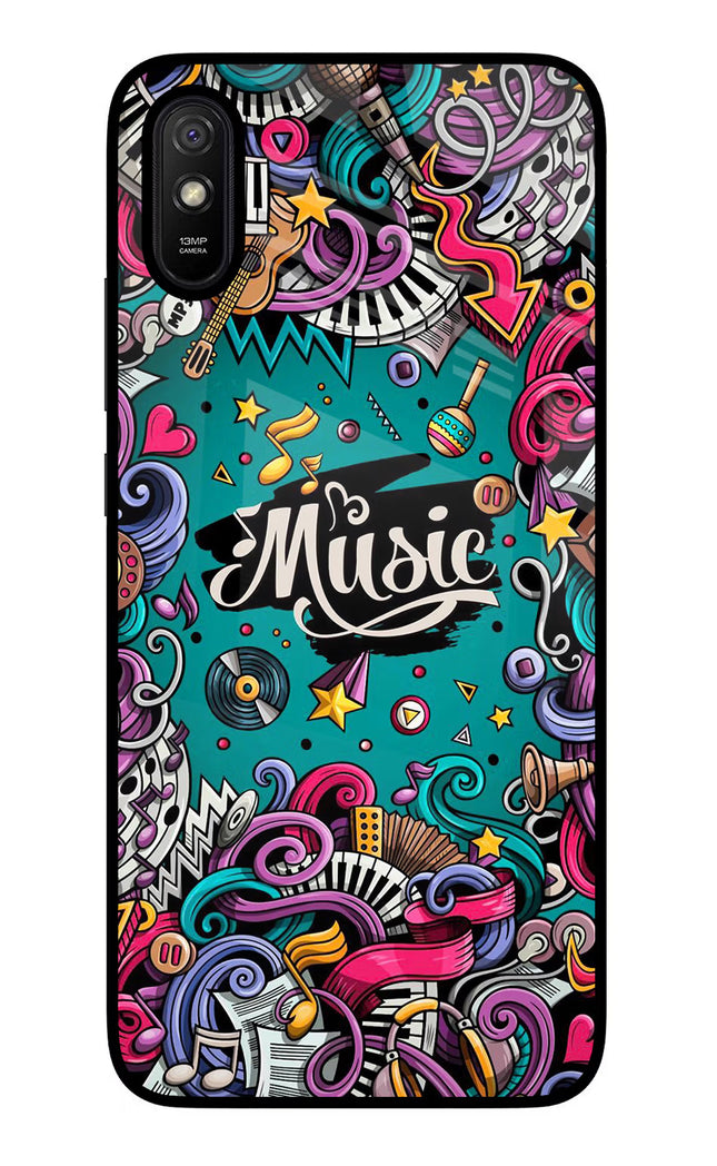 Music Graffiti Redmi 9A/9i Glass Case Back Cover by Casekaro