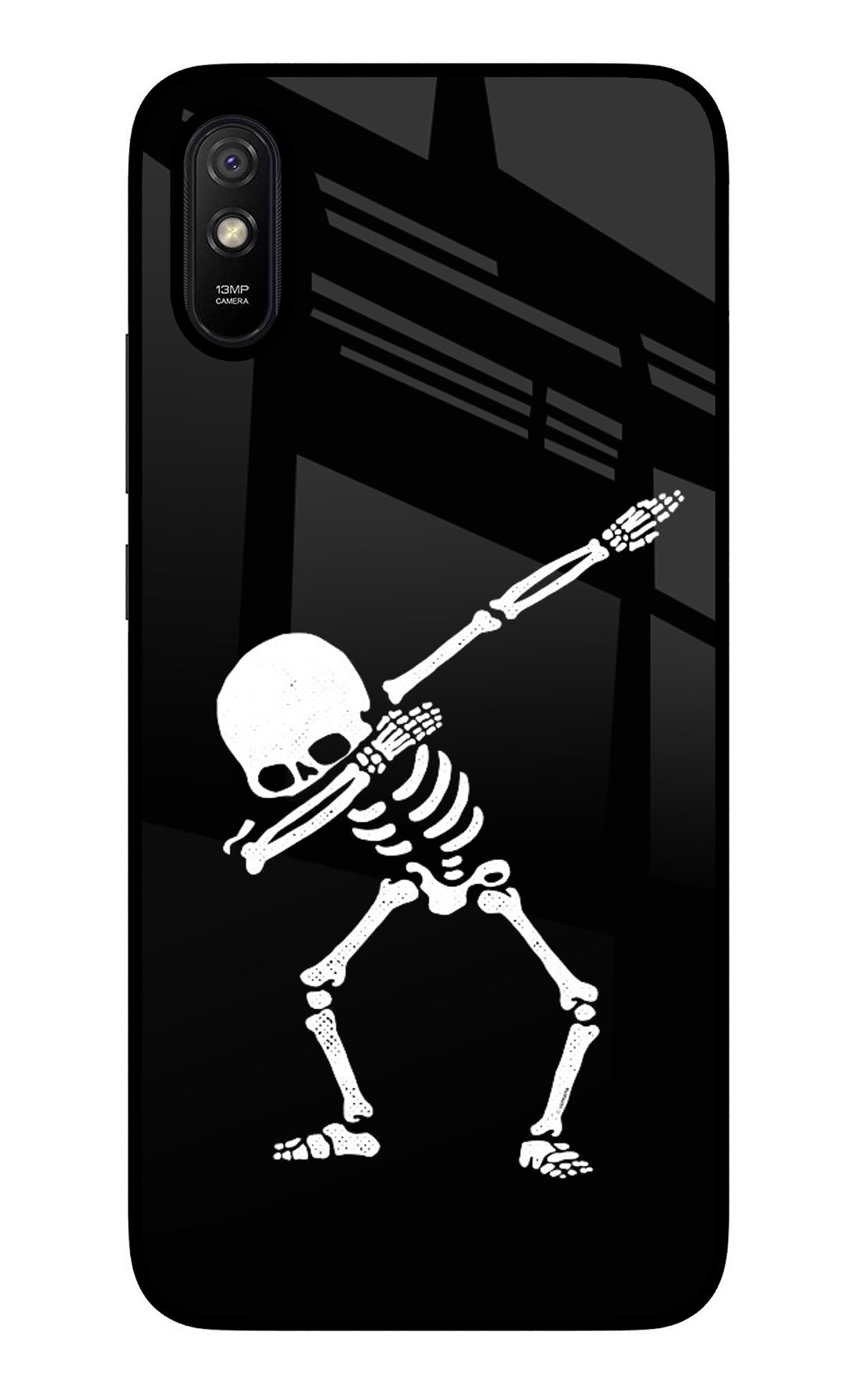 Dabbing Skeleton Art Redmi 9A/9i Glass Case