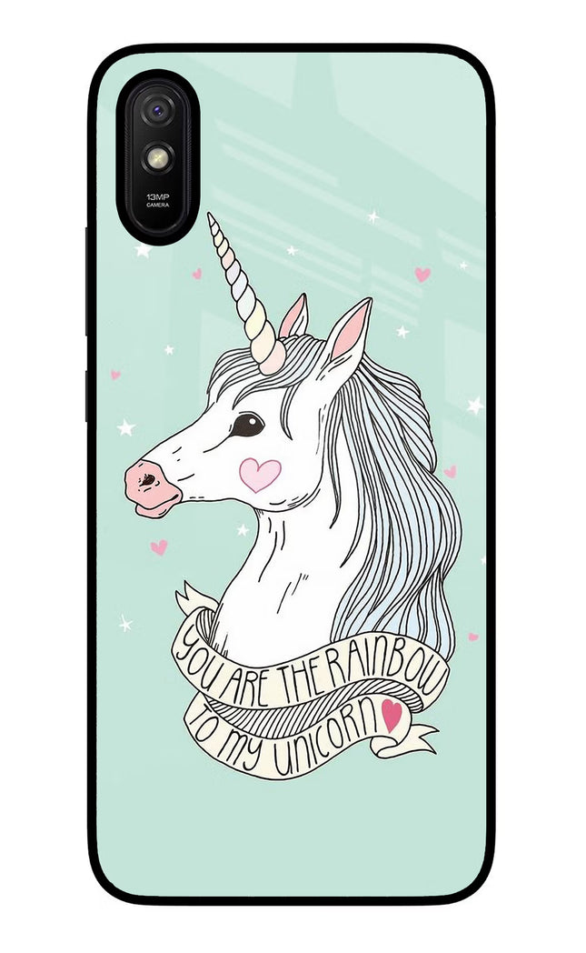 Unicorn Wallpaper Redmi 9A/9i Glass Case Back Cover by Casekaro
