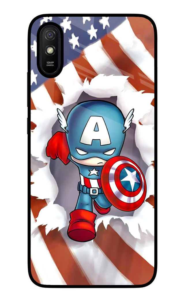 Captain America Redmi 9A/9i Glass Case Back Cover by Casekaro
