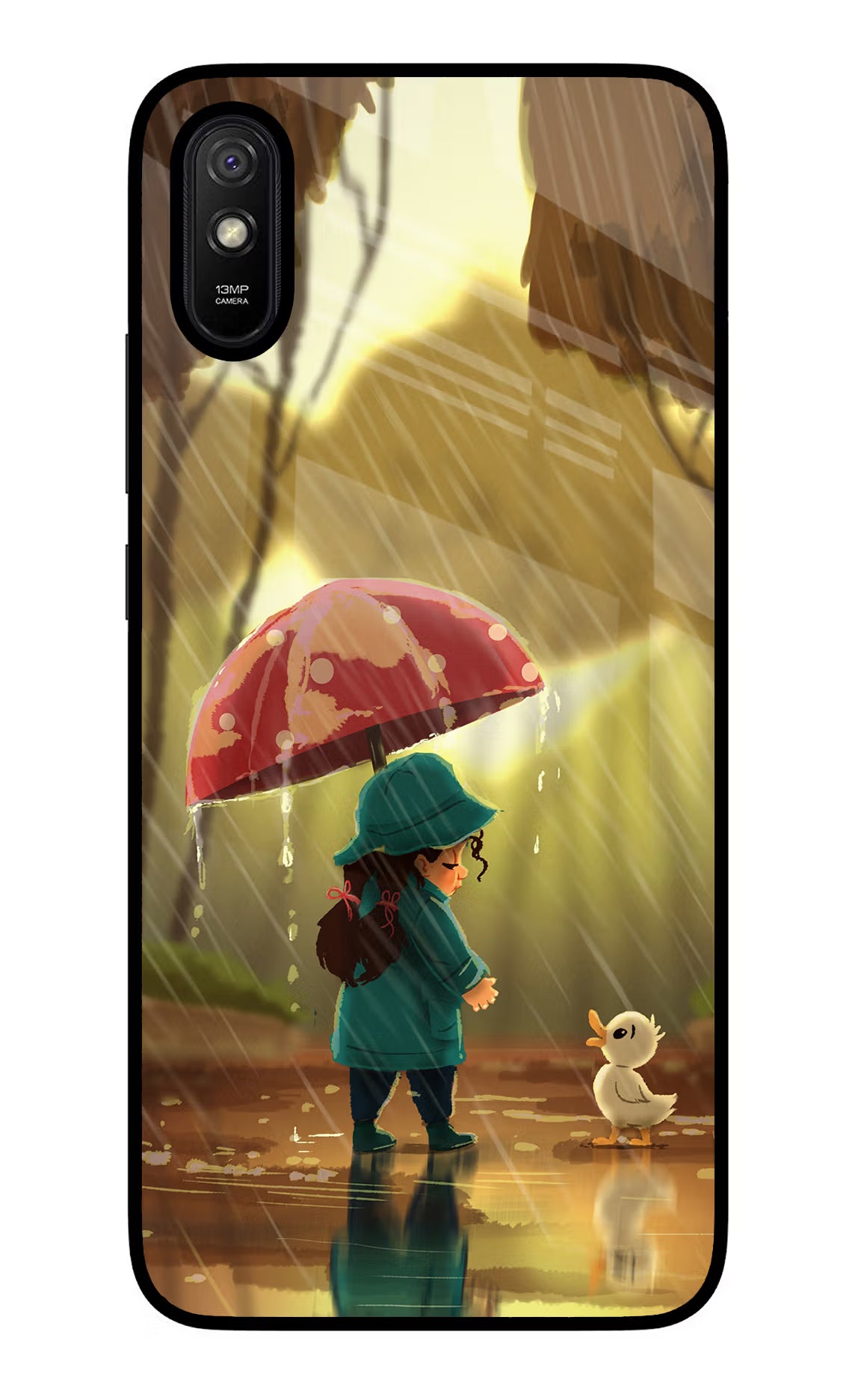 Rainy Day Redmi 9A/9i Glass Case Back Cover by Casekaro
