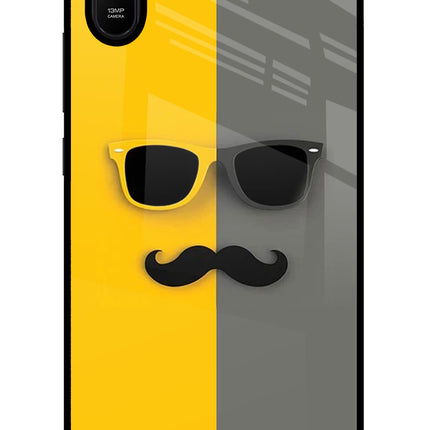 Sunglasses with Mustache Redmi 9A/9i Glass Case Back Cover by Casekaro