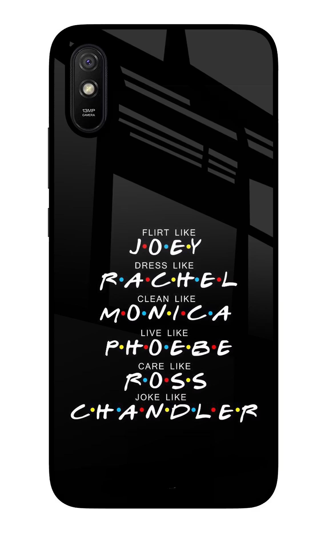 FRIENDS Character Redmi 9A/9i Glass Case Back Cover by Casekaro