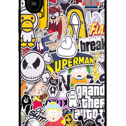 Sticker Bomb Redmi 9A/9i Glass Case Back Cover by Casekaro