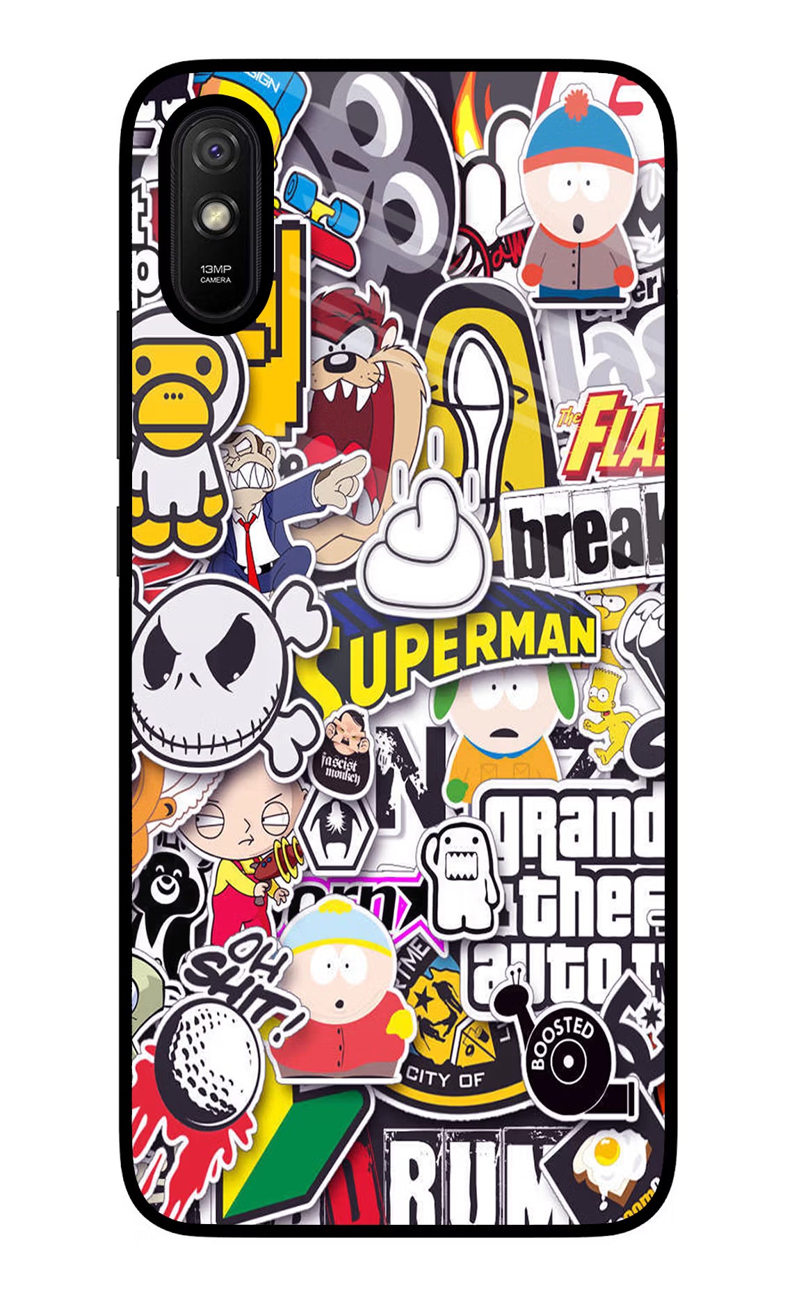 Sticker Bomb Redmi 9A/9i Glass Case Back Cover by Casekaro